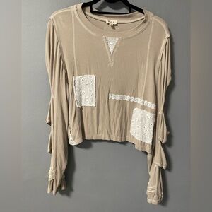 Taupe and White Women's Top by